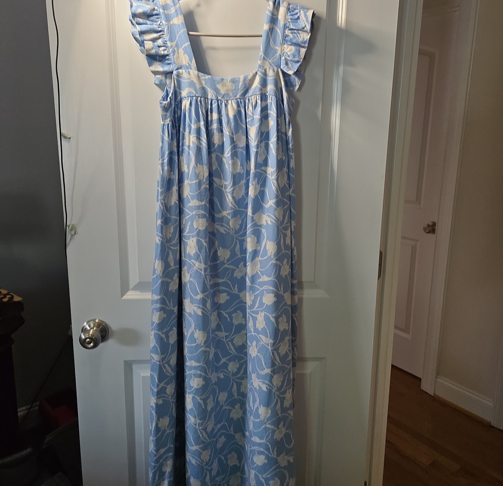 a new day Light Blue and White Floral Maxi Dress with Ruffled Straps